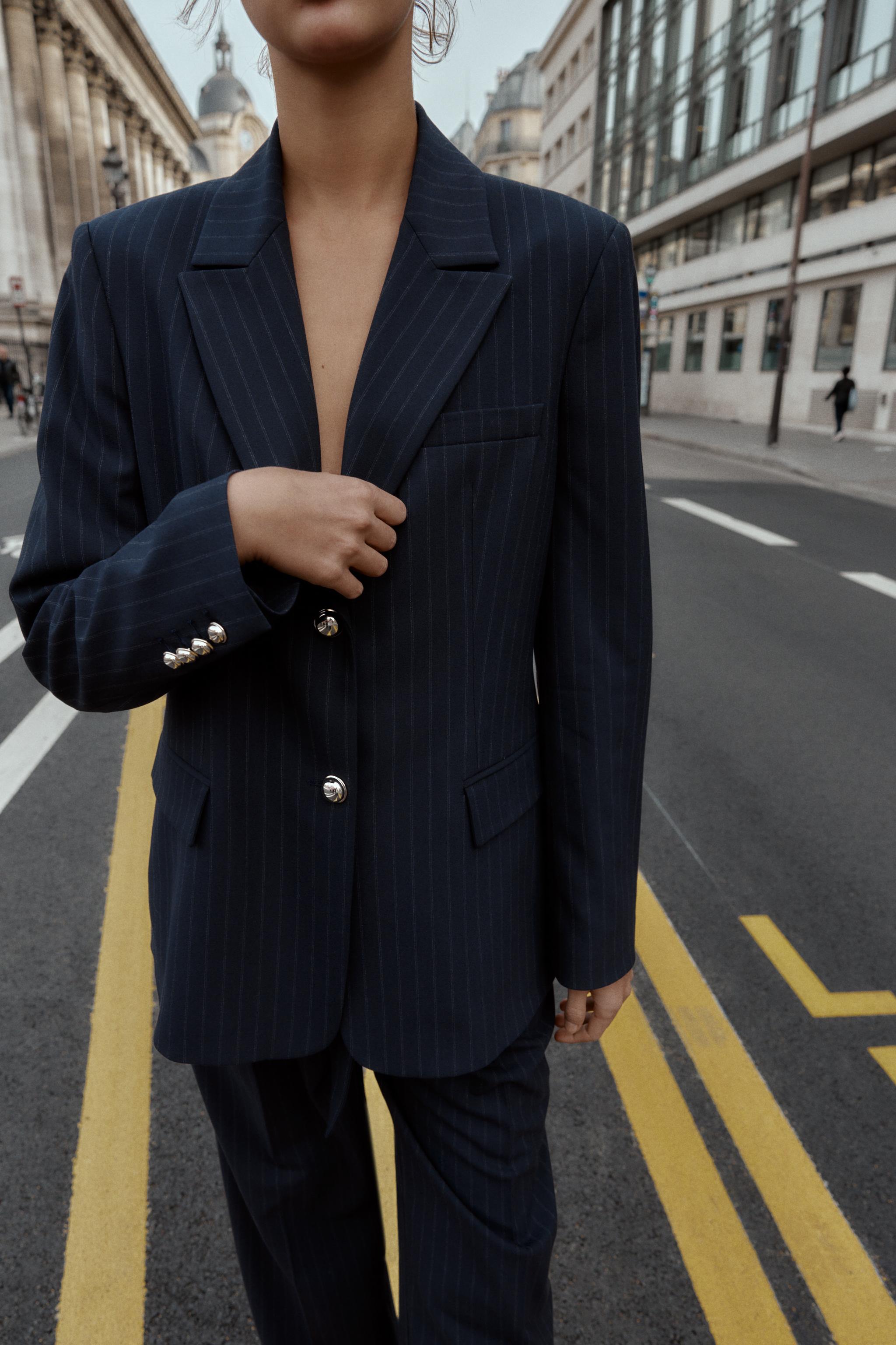 PINSTRIPE BLAZER WITH SHOULDER PADS